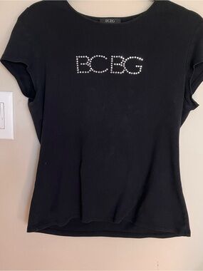BCBG Black S.S. Tee with Rhinestone BCBG Logo y2k sexy coquette